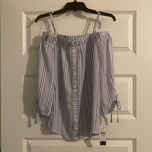 White and blue stripped, cold shoulder A.Byer shirt